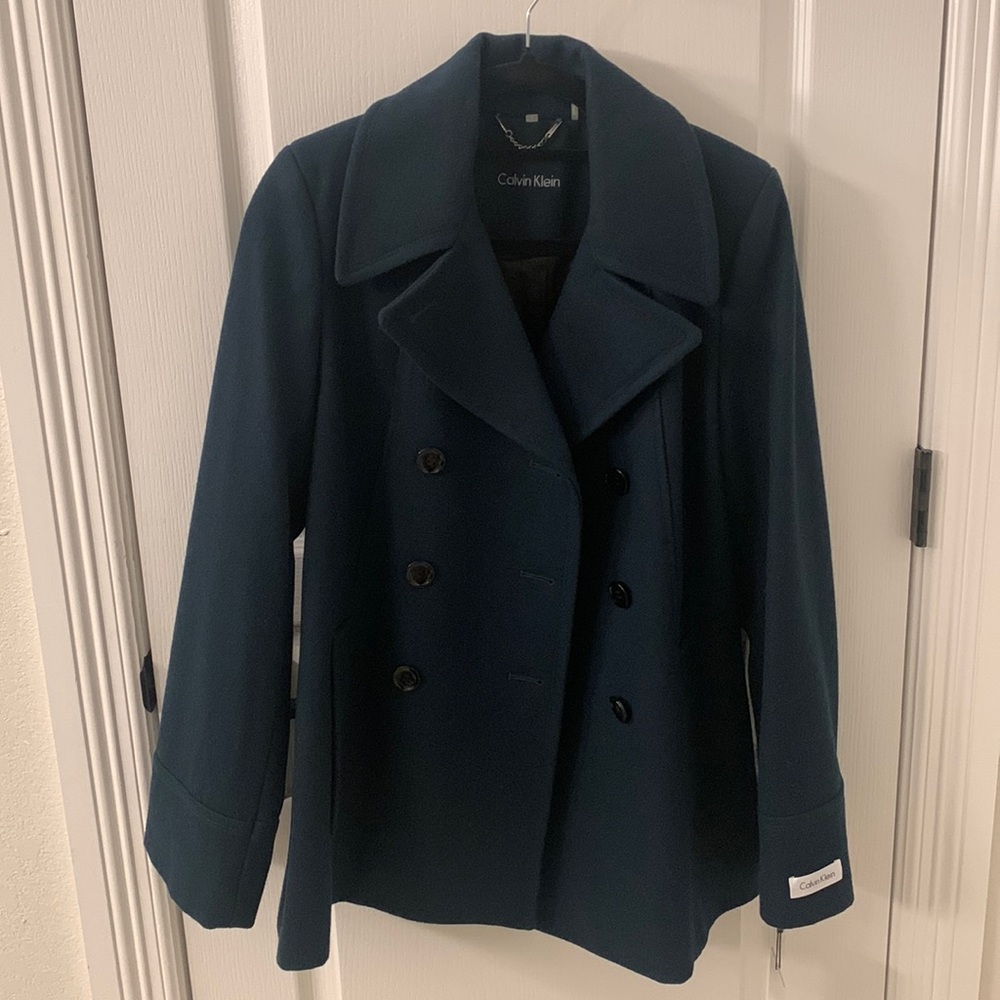 COPY - Calvin Klein, forest green, wool blend coat. New with tags.